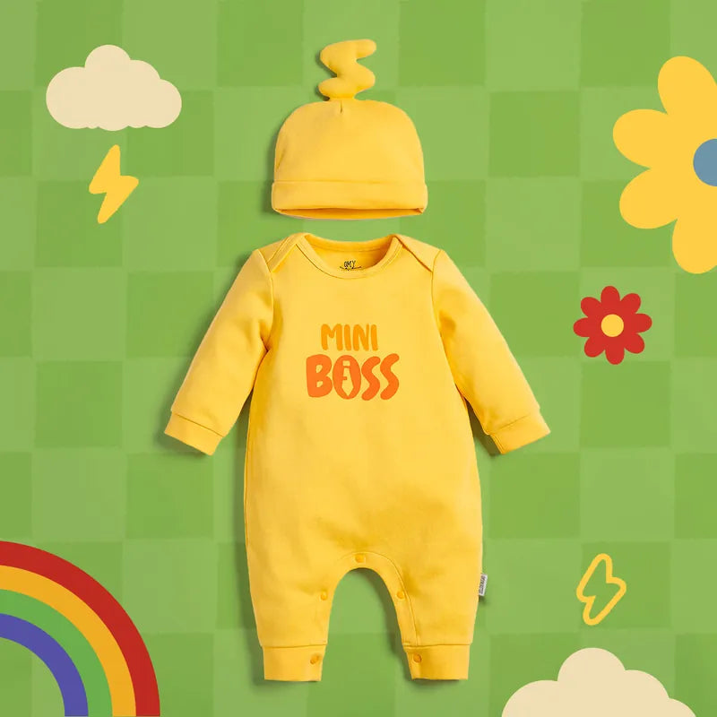 OMYMONSTER Cutie Baby Mini Boss Jumpsuit With Hat