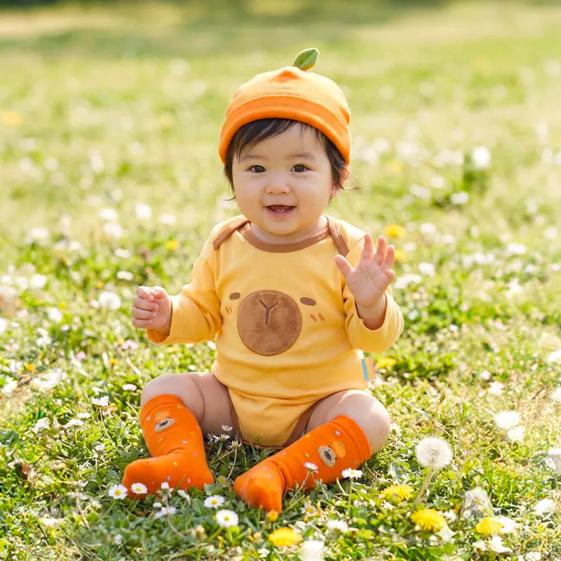 Kawaii Capybara Long-Sleeve Bodysuit with Hat