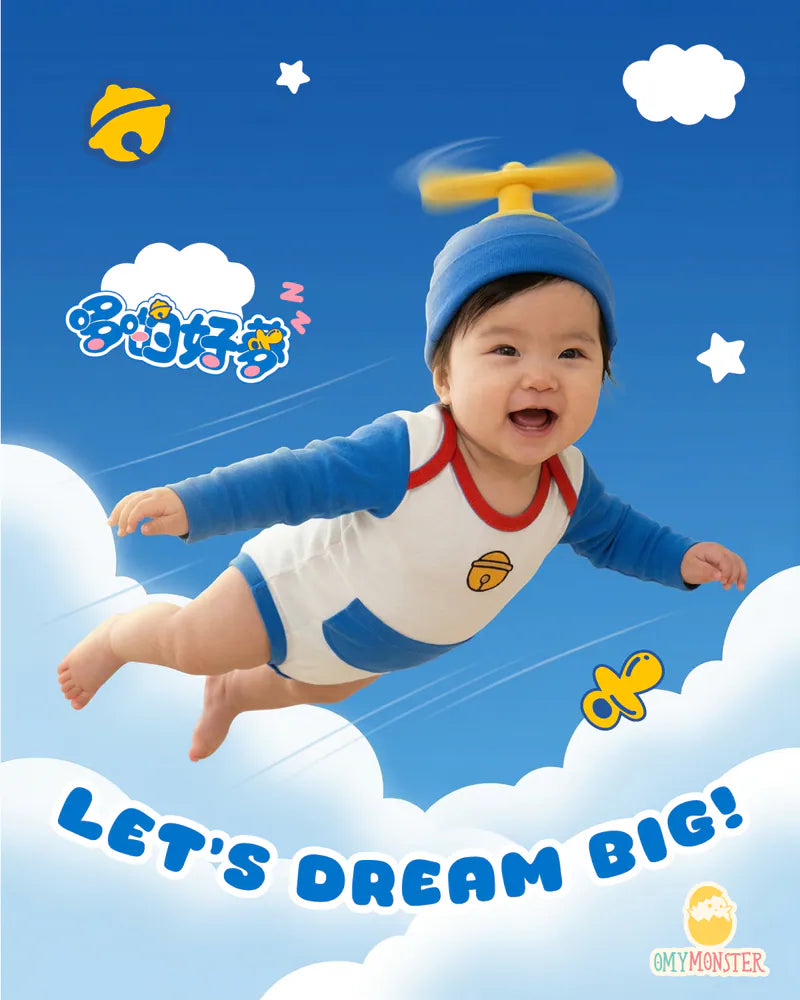 OMYMONSTER Sweet Dreams Long-Sleeve Bodysuit & Bamboo Copter Hat