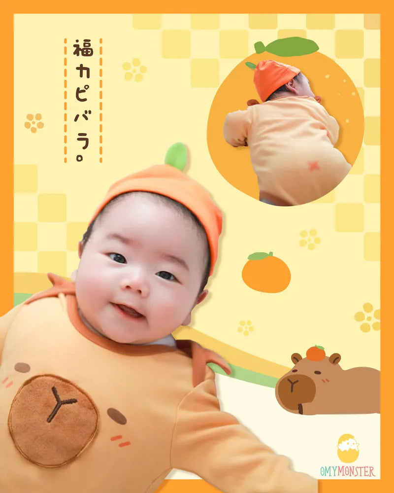 Kawaii Capybara Long-Sleeve Bodysuit with Hat