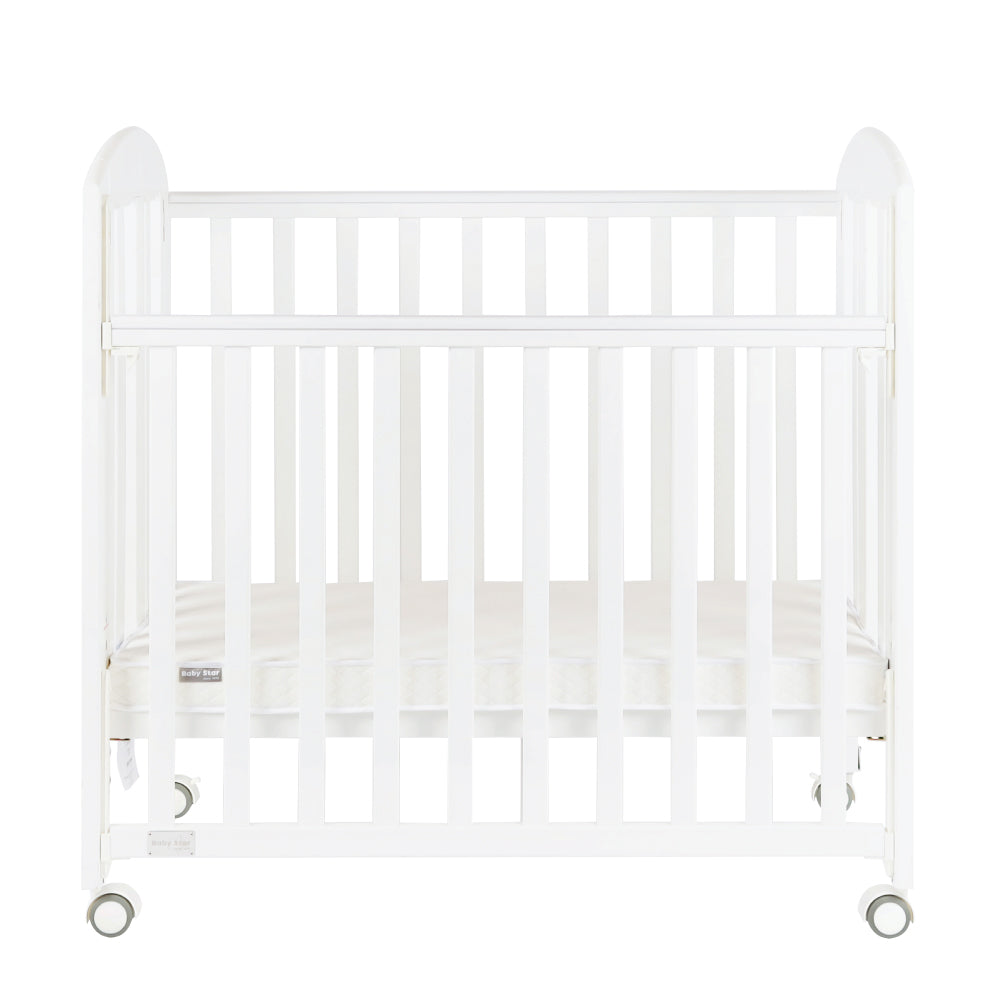 Baby Star Easi Foldable Baby Cot with 2" Mattress - White / New Zealand Pine