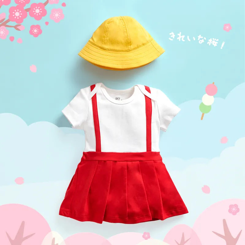 OMYMONSTER Cherry Baby Short Sleeve Bodysuit With Hat