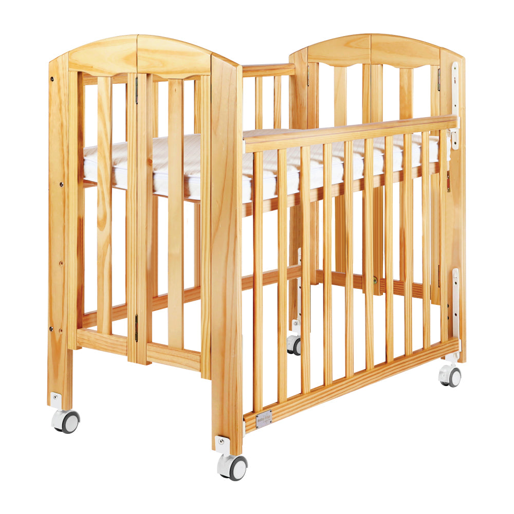 Baby Star Easi Foldable Baby Cot with 2" Mattress - Natural / New Zealand Pine