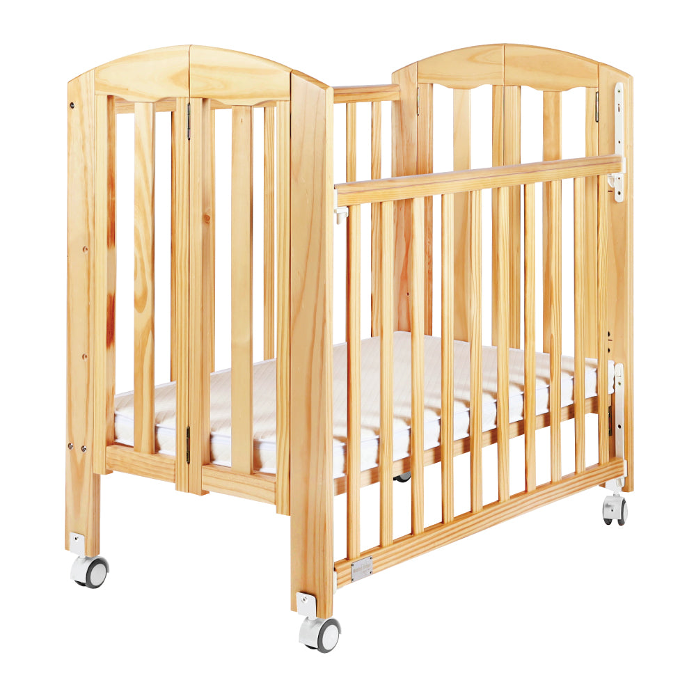 Baby Star Easi Foldable Baby Cot with 2" Mattress - Natural / New Zealand Pine