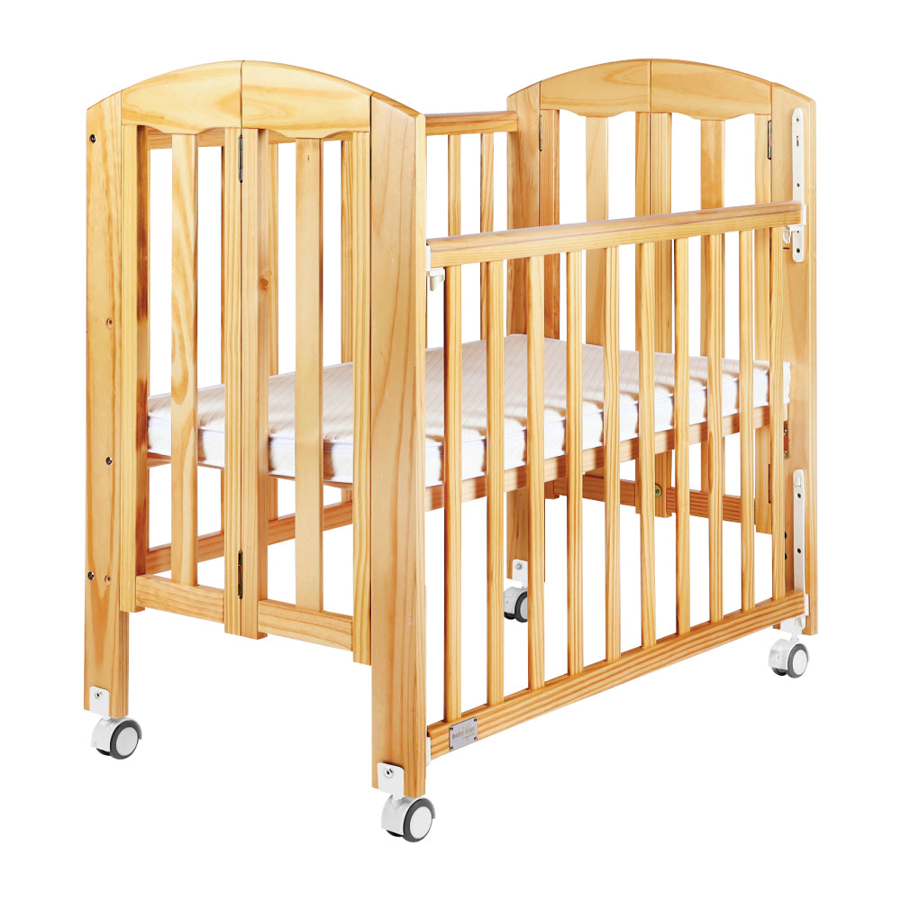 Baby Star Easi Foldable Baby Cot with 2" Mattress - Natural / New Zealand Pine