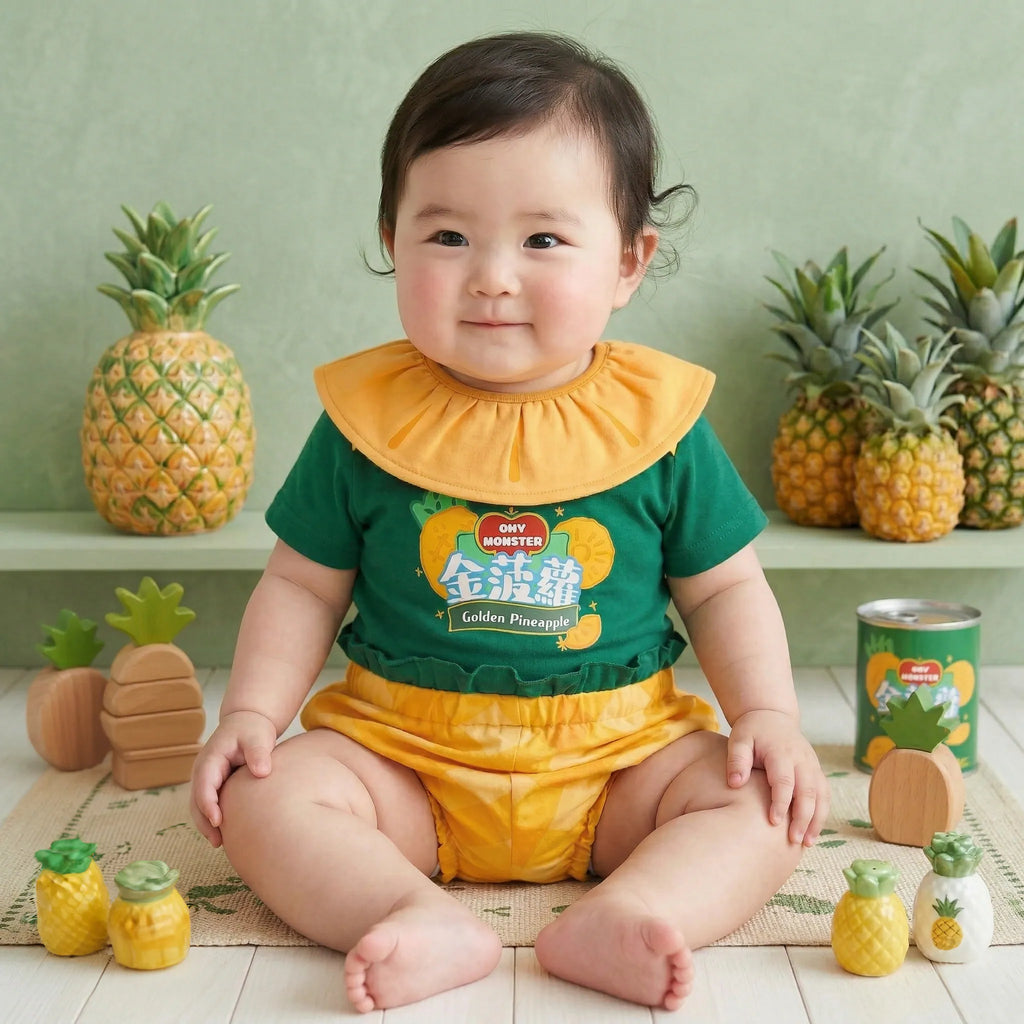 OMYMONSTER Golden Pineapple Short-Sleeve Set with Hat