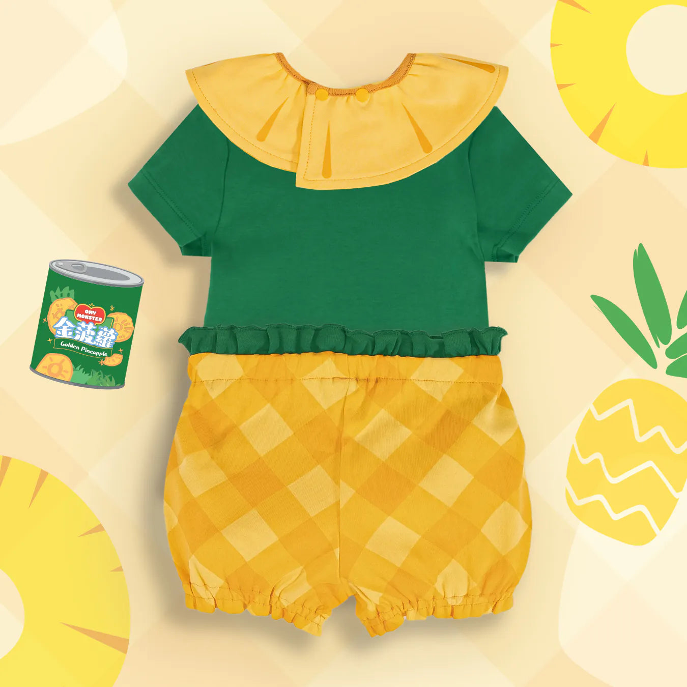 OMYMONSTER Golden Pineapple Short-Sleeve Set with Hat