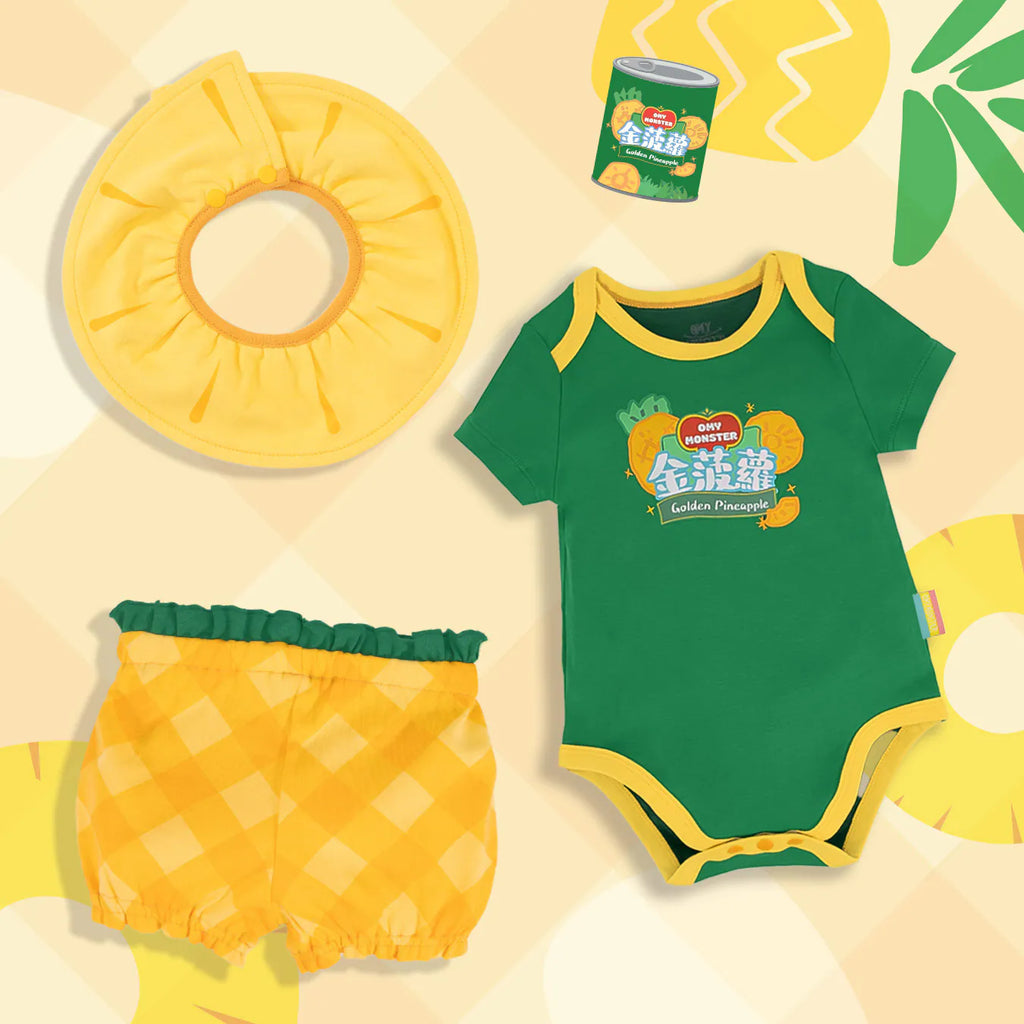 OMYMONSTER Golden Pineapple Short-Sleeve Set with Hat