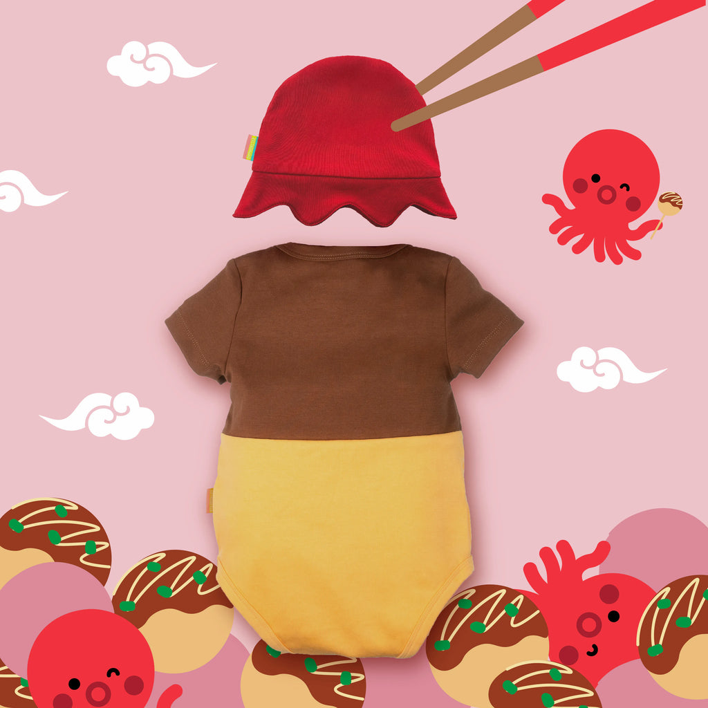 OMYMONSTER Clever Takoyaki Baby Short-Sleeve Bodysuit with Hat