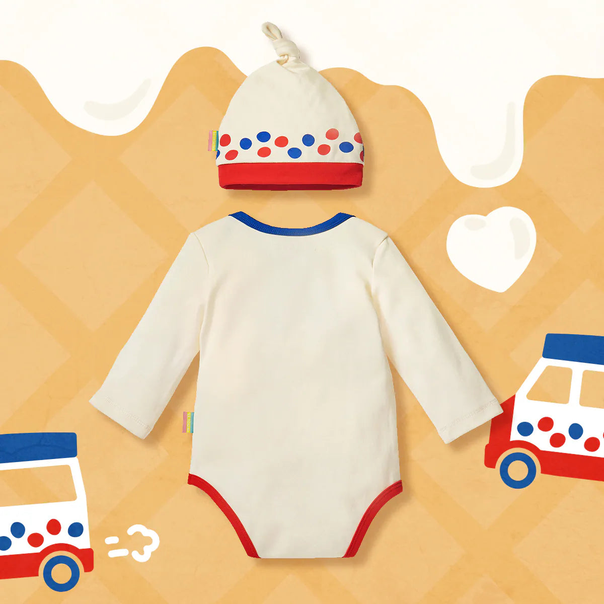 OMYMONSTER Ice-Cream Baby In An Abundance Of Love Long-Sleeve Bodysuit with Hat