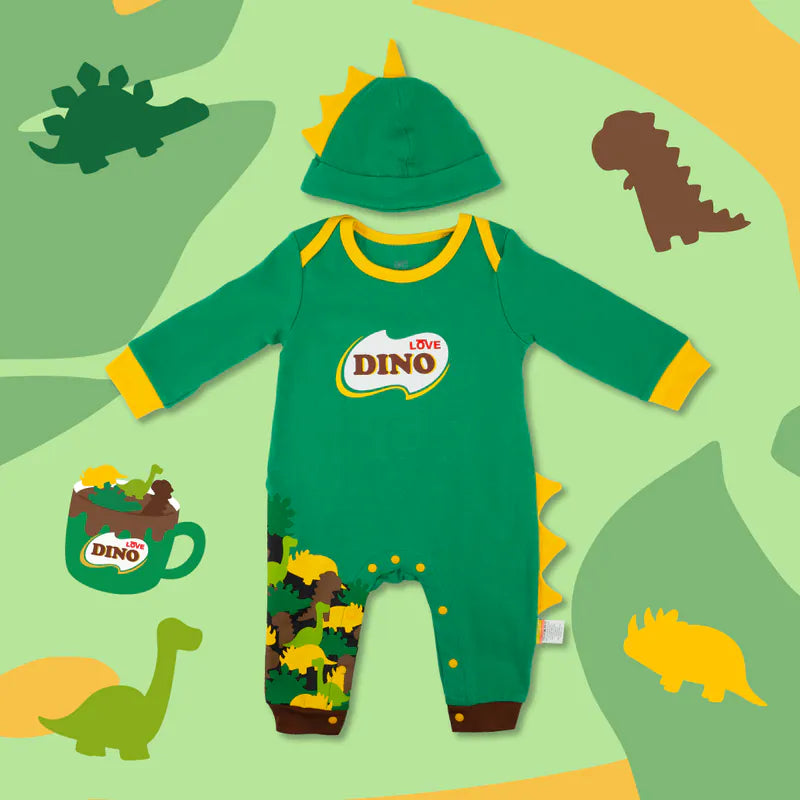 OMYMONSTER Love Dino Long-sleeve Jumpsuit with Hat