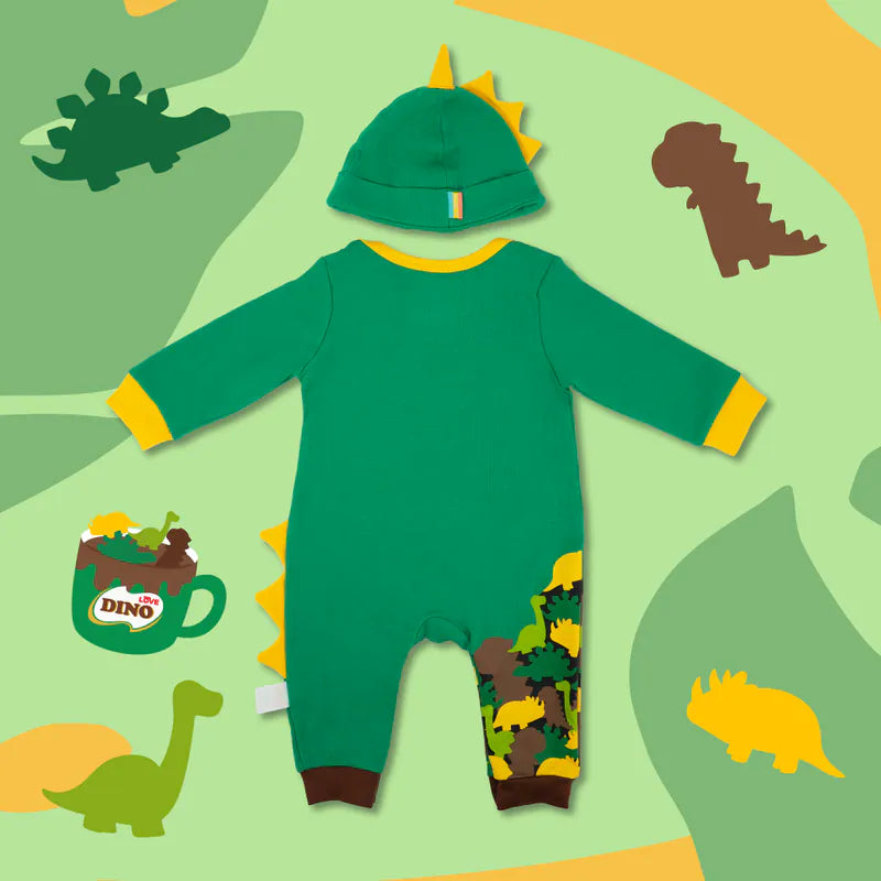 OMYMONSTER Love Dino Long-sleeve Jumpsuit with Hat